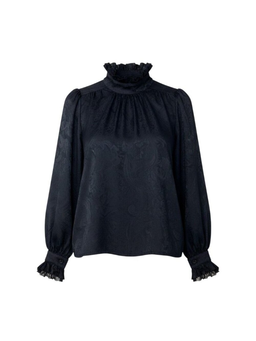 Dior High Neck Long Sleeve Shirt All Over Print Ruffles 9 Black Polyester